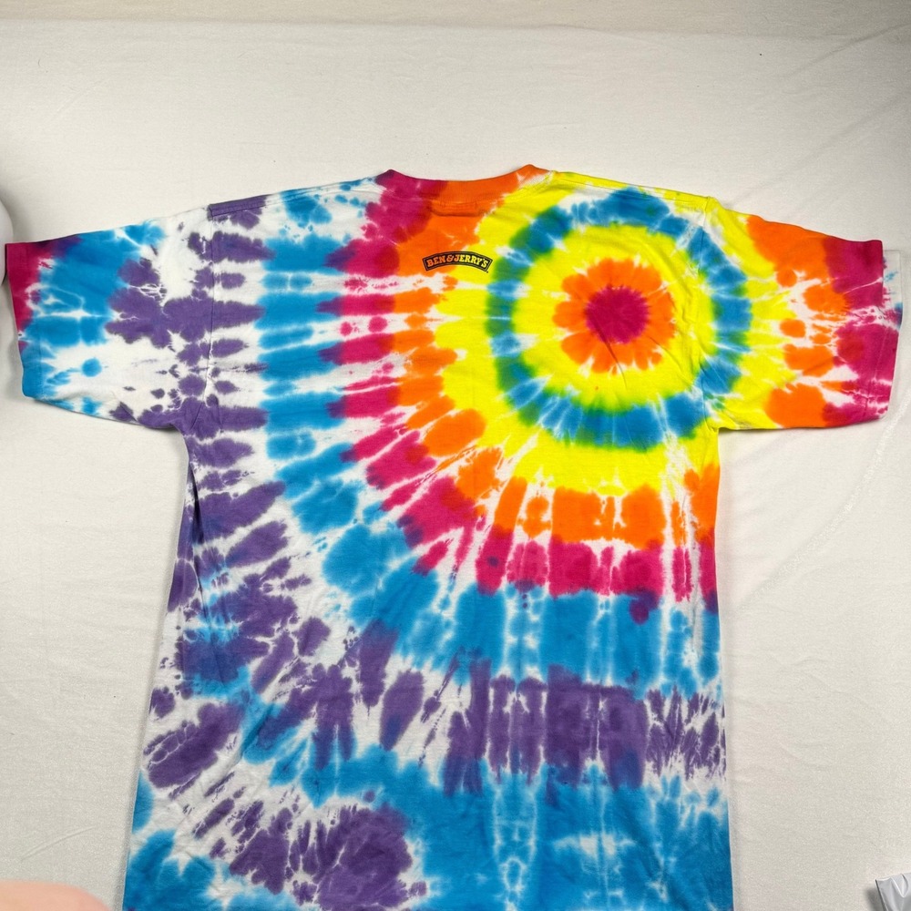 Ben & Jerrys Tie Dye Graphic T-Shirt Mens Large Gildan Ultra Cotton Rainbow Tee - Picture 2 of 7